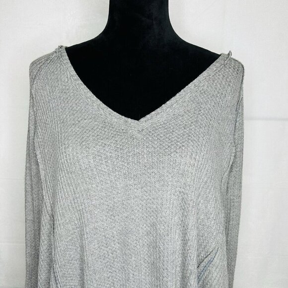 Free People We The Free Gray Long Sleeve Thermal Waffle Knit Top Sz XS - Picture 2 of 10